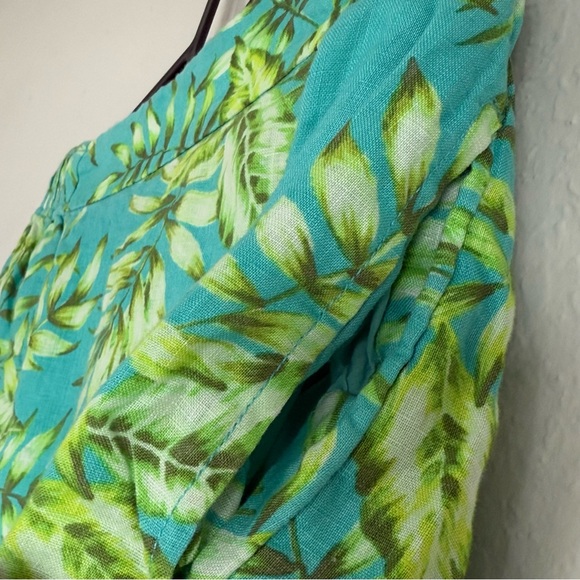 C&C California Green Floral Long Maxi Skirt Side Slit Size M 100% Linen - Picture 3 of 10